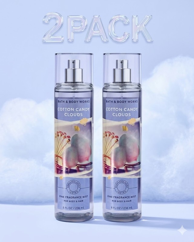 NEW Bath & Body Works 2 PACK Cotton Candy Clouds Fine Fragrance Mist 8 fl oz