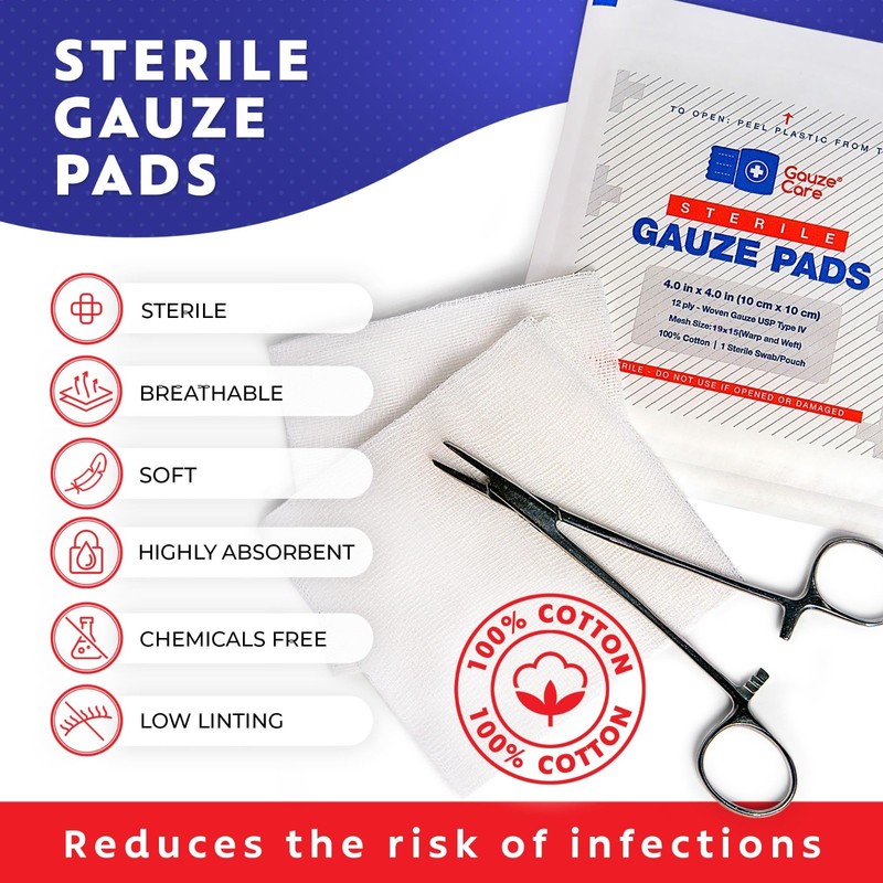 100pc 4x4 Sterile Gauze Pads - 12ply Woven Sponges for Wounds - Breathable First gallery