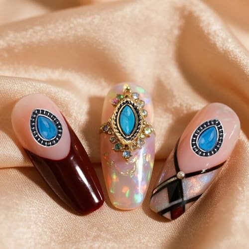 BOXOB 50pcs Turquoise Nail Charms, 3D Hollow Out Vintage Pendants DIY Western gallery