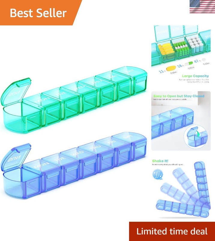 Extra Large Pill Case Set – 7 Compartment Organizer with Pill Cutter Included