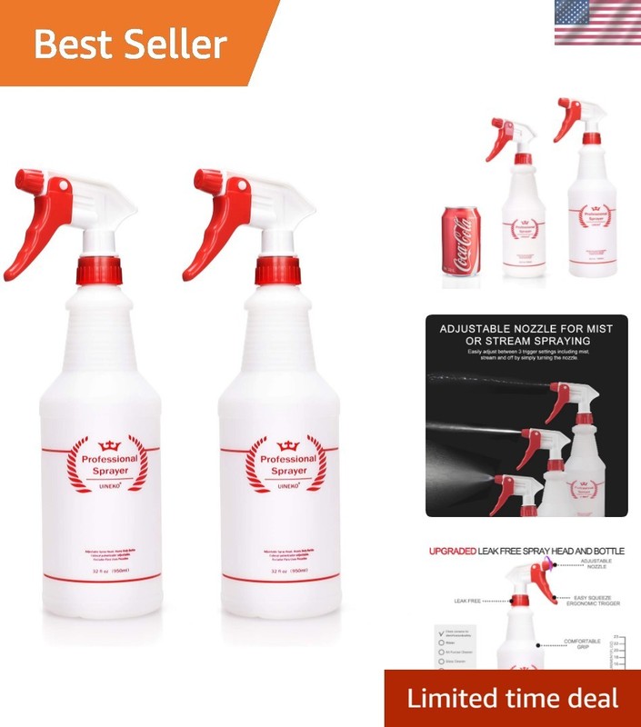 Plastic Spray Bottle 2 Pack, 32 Oz, All-Purpose Heavy Duty Spraying Bottles L…