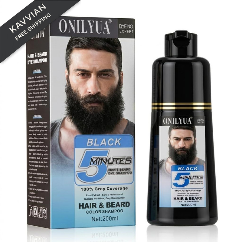Mens Black Beard Dye Shampoo 3 in 1, 5 Minutes 1 Fl Oz (Pack of 1),
