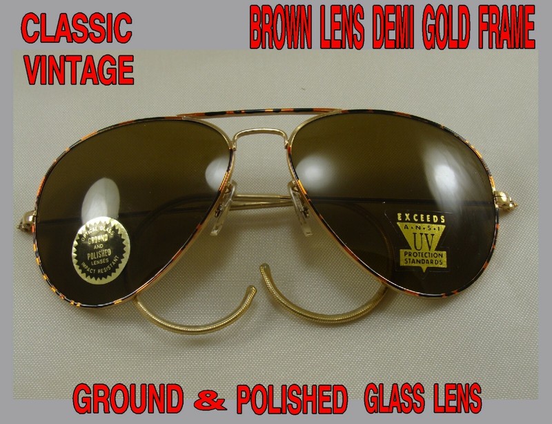 Aviator Pilot Sunglasses Ground & Polished Glass Lens Cable Temples Rare Vintage