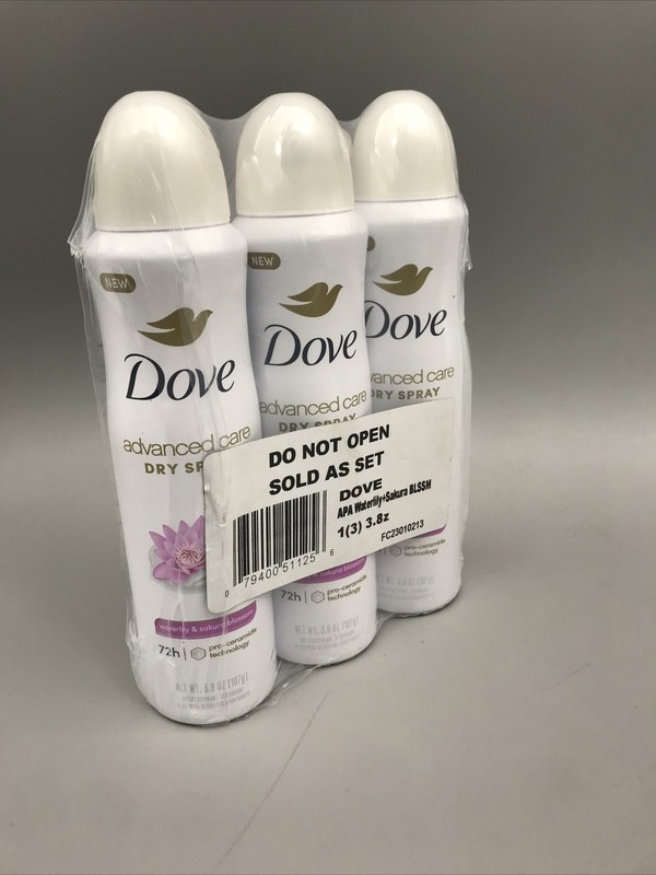 3 Pk Dove Advanced Care Antiperspirant Dry Spray 3.8oz Waterlily Sakura Blossom