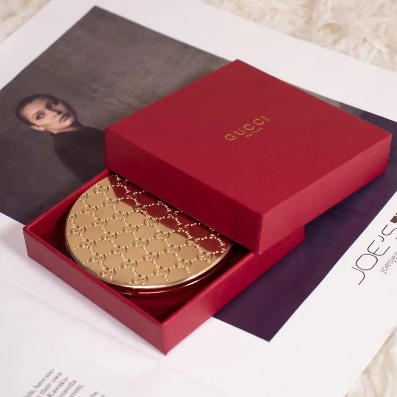 Gucci Compact Mirror with Red Box Gold GG Monogram Embossed Logo