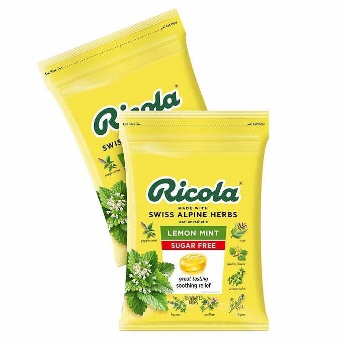 2 PK RICOLA Herb Throat Drops Lemon Mint Sugar Free 105 Drops/PK total 210 Drops gallery