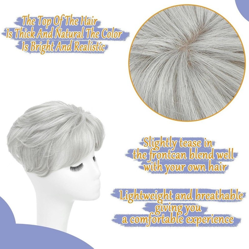 Short Pixie Hair Toppers Synthetic Clip In Head Topper Extension Fake Hairpiece gallery