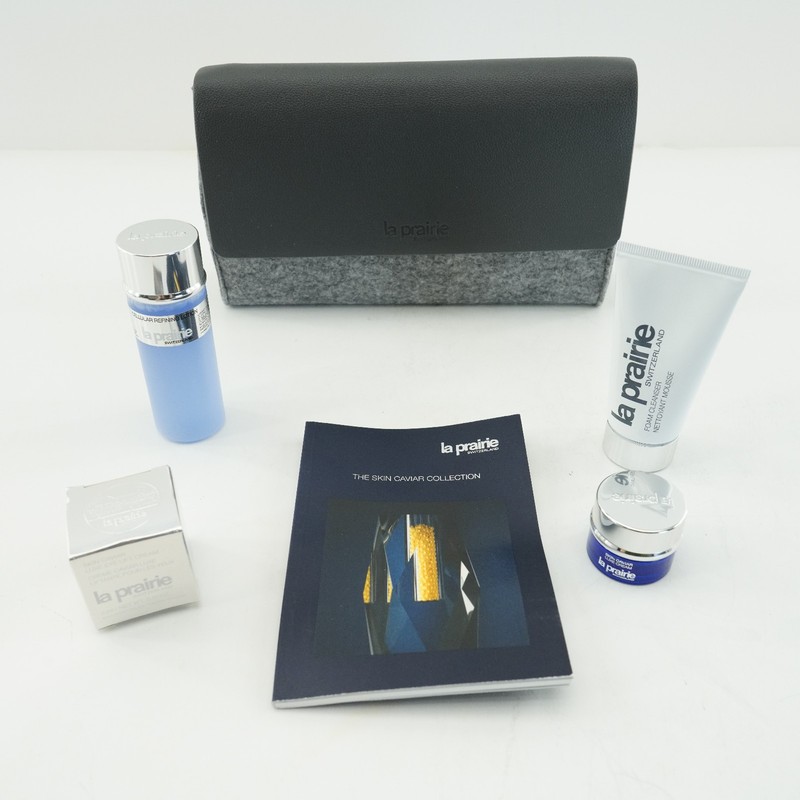 La Prairie Skin Caviar Cream Facial Set Sleep Mask Foam Cleanser Handbag PURSE