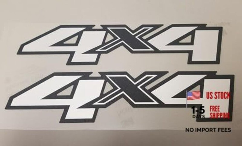 2Pc 4×4 Decals Stickers Emblem Replacement for Silverado Truck Bed Side White