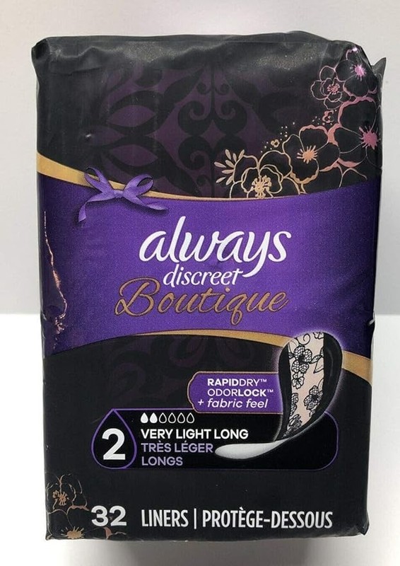 Always Discreet Boutique Liners Size 2 Very Light Long 32 Ct