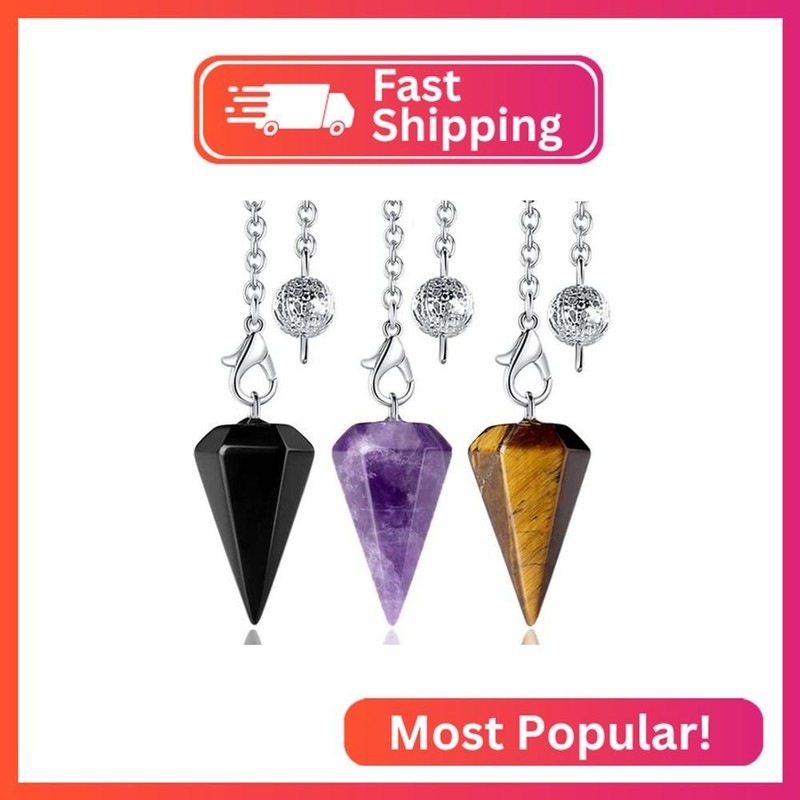 DUQGUHO 3 Pcs Crystal Pendulums Set for Divination Dowsing Natural Amethyst Rose
