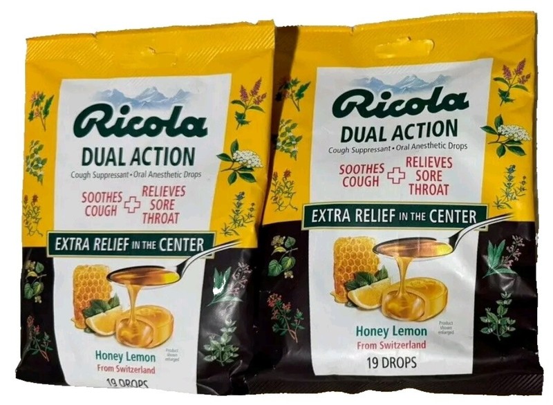 2 XBags Ricola Dual Action Extra Relief Cough Drops Honey Lemon 19 Ct Exp: 12/24