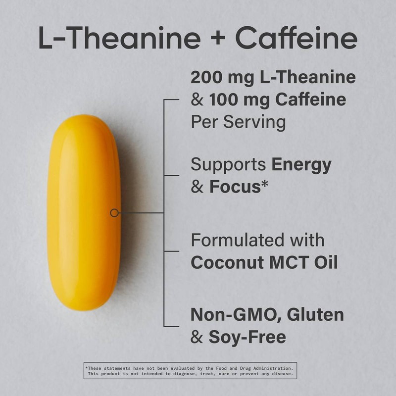 L-Theanine Supplement with Caffeine & Coconut MCT Oil - 60 Liquid Softgels gallery