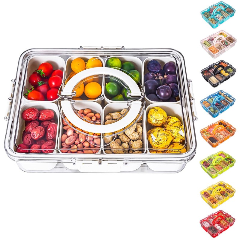 Divided Serving Tray with Lid and Handle Snackle Box Charcuterie Container for