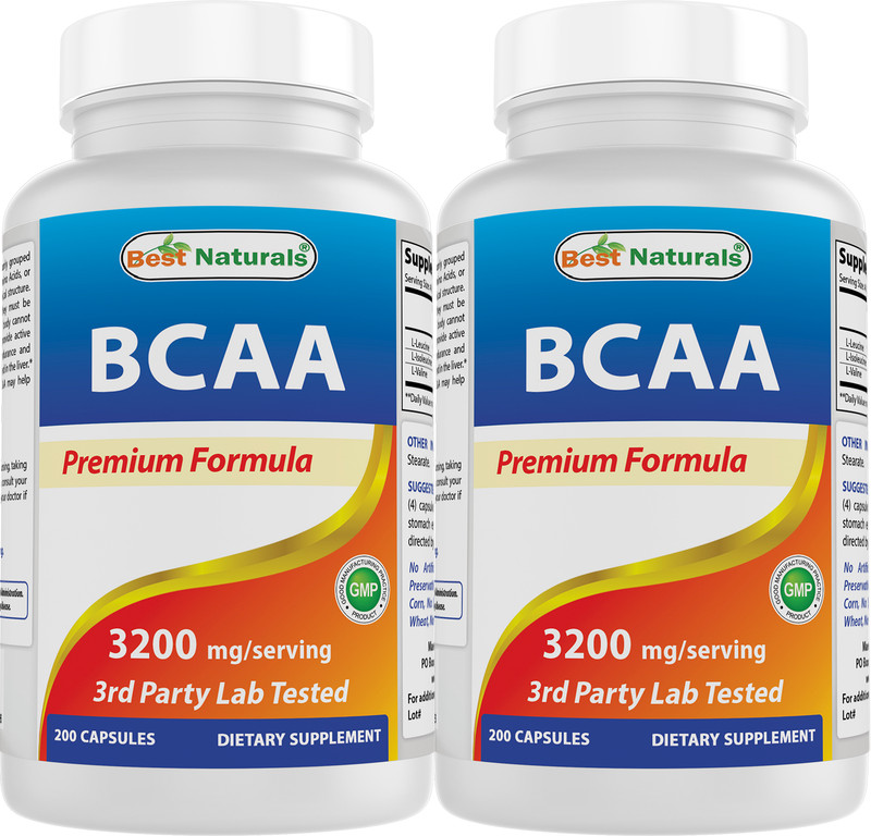 2 Pack Best Naturals BCAA 3200mg per Serving, 200 Capsules