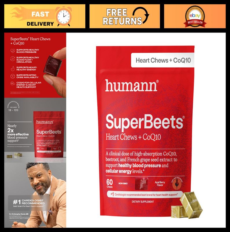 Heart Chews with CoQ10 150mg, Beetroot & Grape Seed Extract, Blood Pressure Supp