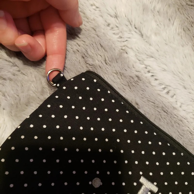 Thirty-One Black White Polka Dot "J" Women's Cosmetic/ Trinket Bag gallery