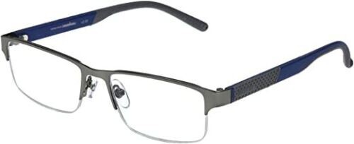 NEW Foster Grant IronMan Flex IM1001 GUN Navy Reading Glasses & Soft Case