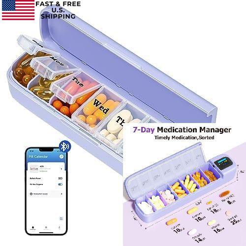 Daviky Smart Pill Organizer with Alarm, Bluetooth Daily Once a Day Purple