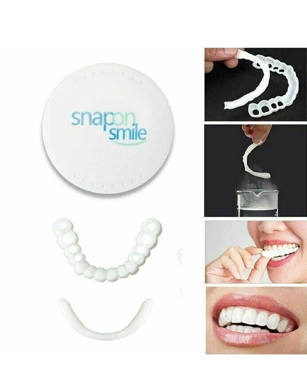 SnapOn Upper Lower False Teeth Dental Veneers Dentures Fake Tooth Cover Set USA gallery