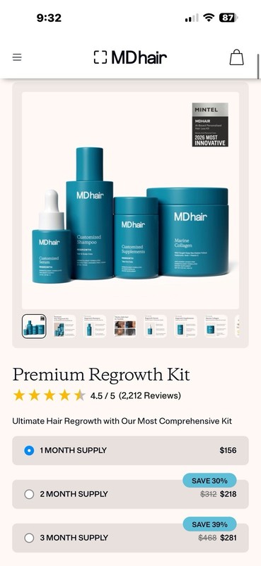 MDhair Premium Regrowth Kit Biotin Marine Collagen Shampoo Supplement Set gallery
