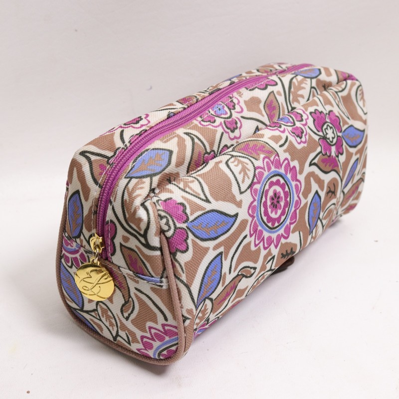 Estee Lauder Floral Print Cosmetic Bag Canvas White Brown Pink Purple Makeup