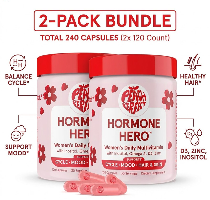 Peach Perfect Hormone Hero Inositol Multivitamin 2-Pack Cycle Mood Hair 240 Caps