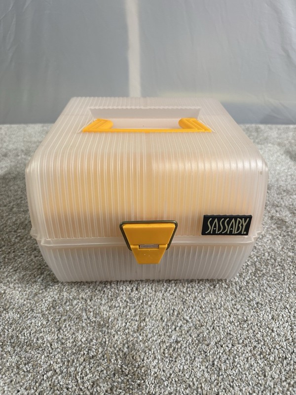 VTG Clear / Orange SASSABY MAKEUP CARRYING CASE Organizer Model 102 Made In USA