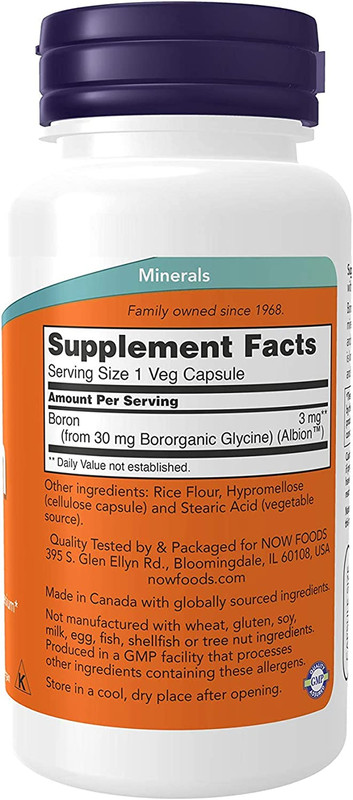 NOW Supplements, Boron 3 Mg (Bororganic Glycine), 100 Veg Capsules gallery