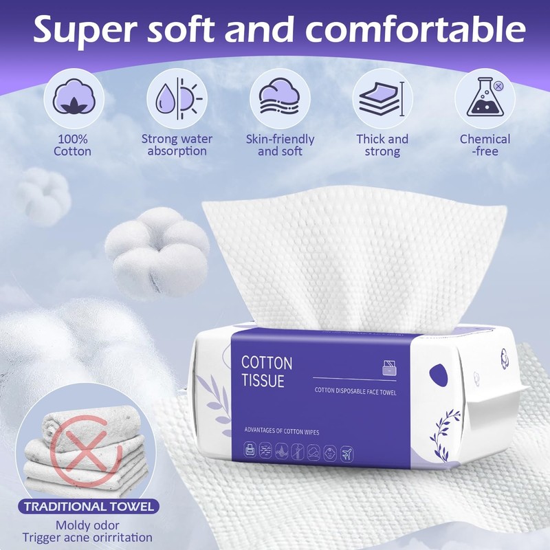 Disposable Face Towel 100 Count, Face Towels, Soft Cotton Dry Wipes Facial Cl... gallery