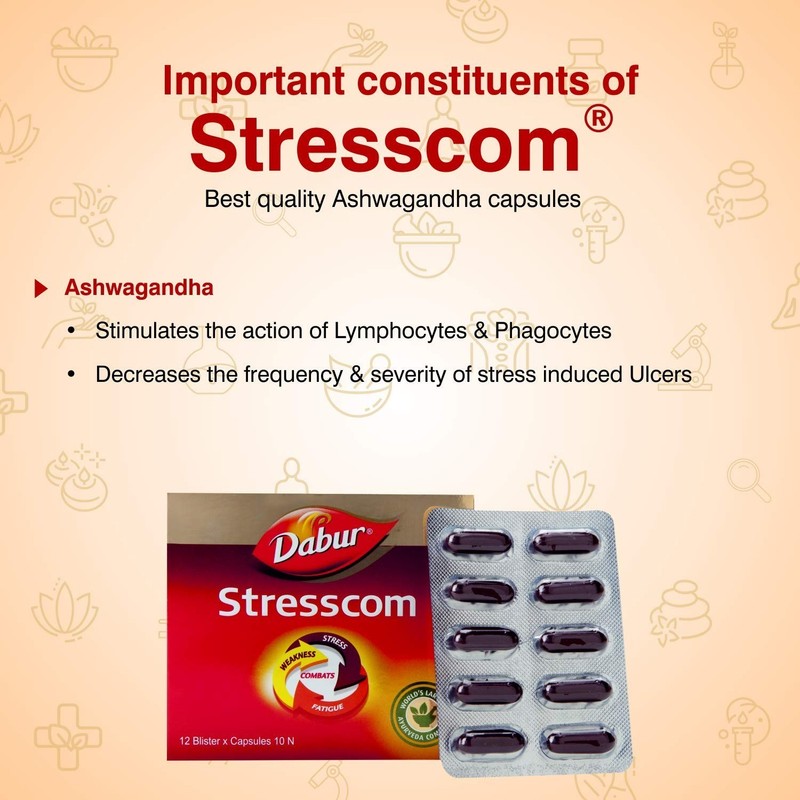 Dabur Stresscom Ashwagandha (Withania Somnifera) 120 Capsules