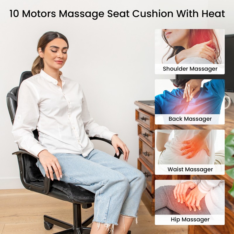COMFIER Massage Seat Cushion with Heat,Back Massager,10 Vibration Motors,Black gallery