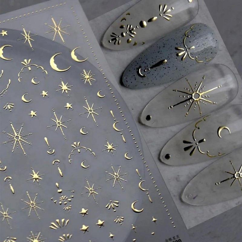 Gold Moon Star Nail Sticker for Nail Art 3D Gold Nail Art Stickers Luxury Nai…