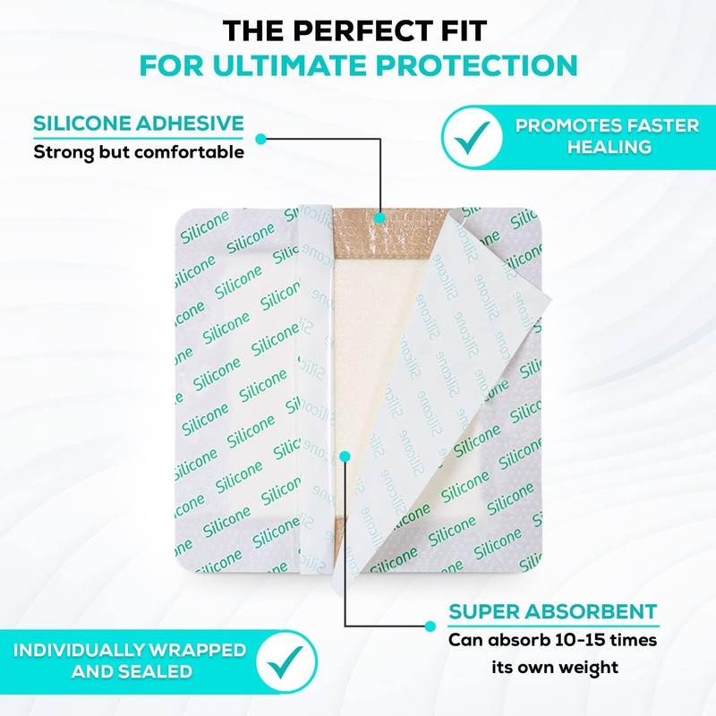 Gentle Self-Adhesive Silicone Foam Dressing - 5 Units, 4"x4" for Pain-Free Care gallery