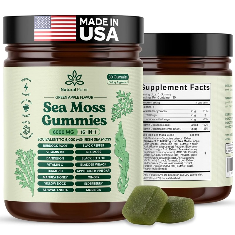 Sea Moss Gummies Apple Cider Vinegar 16-in-1 Ashwagandha Black Seed Oil D3