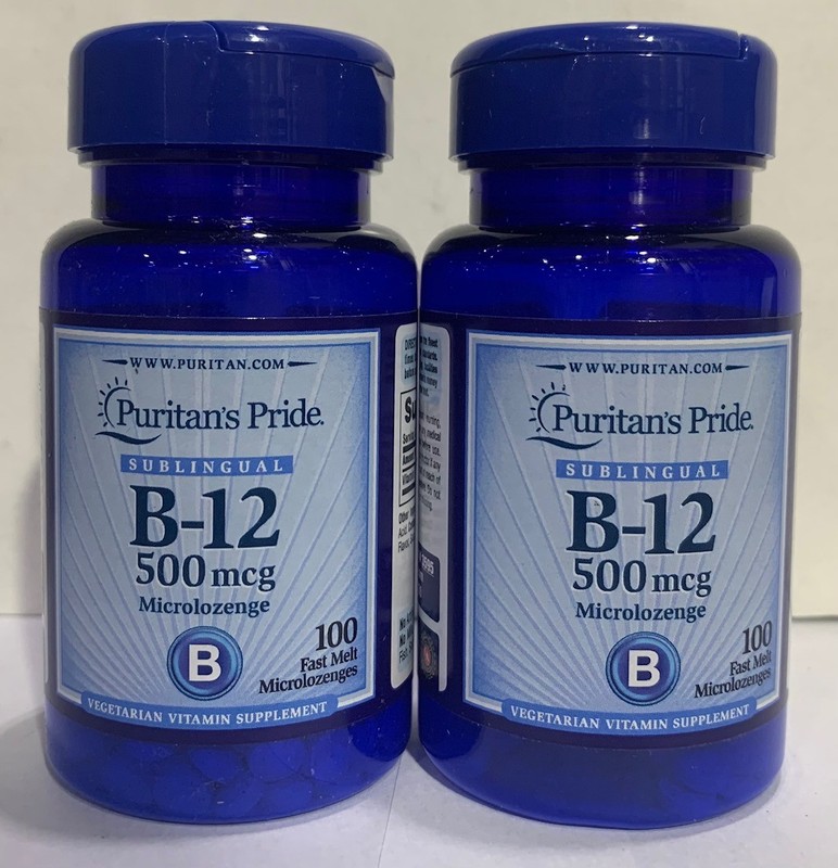 2x Puritan’s Pride B-12 500mcg Sublingual 100ct Microlozenges (200 Total) B12