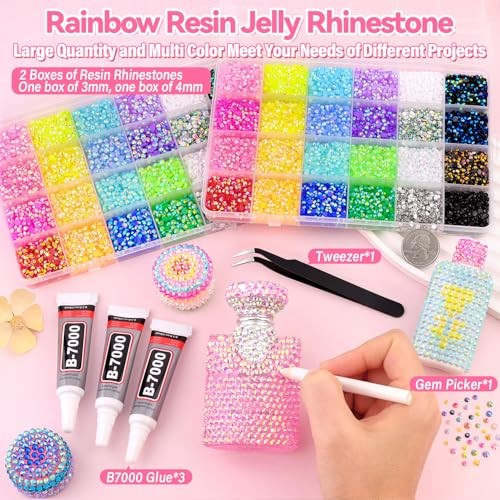 30000Pcs Resin Rhinestones 2 Large Packs + 3Pcs Glue Jelly Multicolored 3+4mm gallery