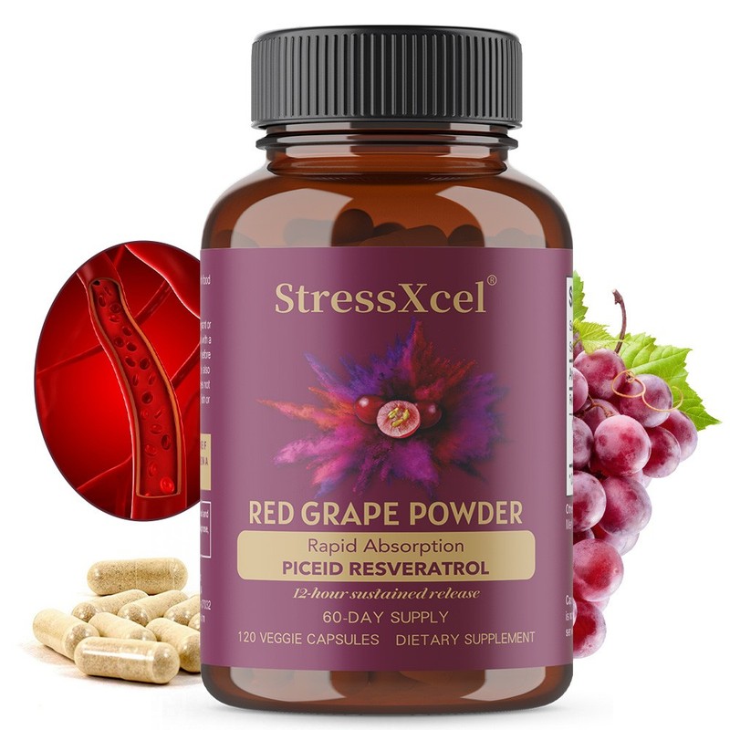 StressXcel Red Grape Extract 400mg and Resveratrol Supplement 120 Veggie Capsule