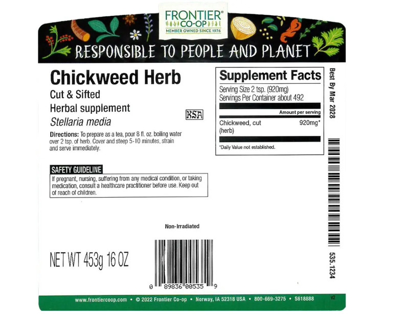 Frontier Co-op Chickweed Herb – Kosher – Cut & Sifted 1 lb. Best by 12/2027