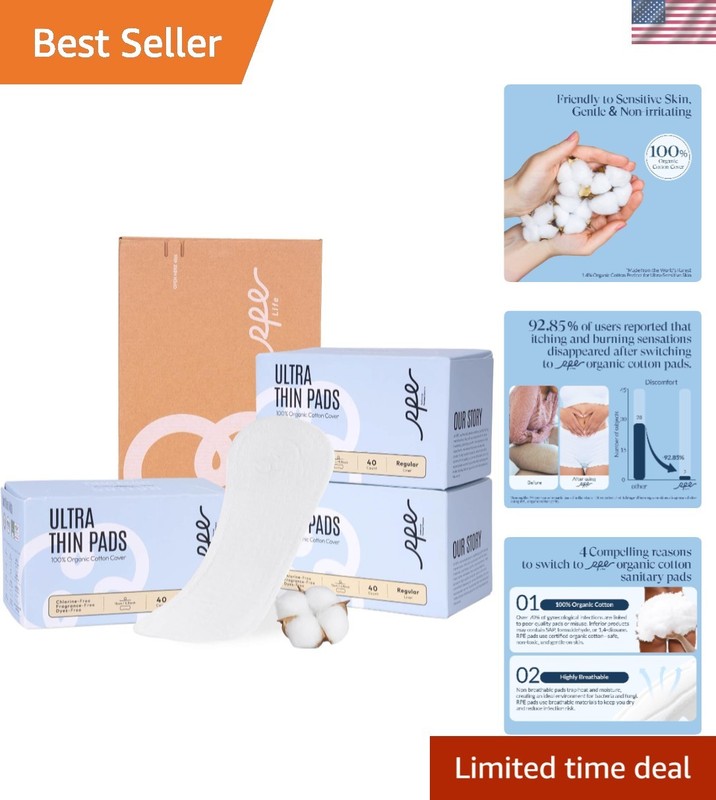 100% Organic Panty Liners – 120ct, Ultra-Thin, Breathable, and Biodegradable