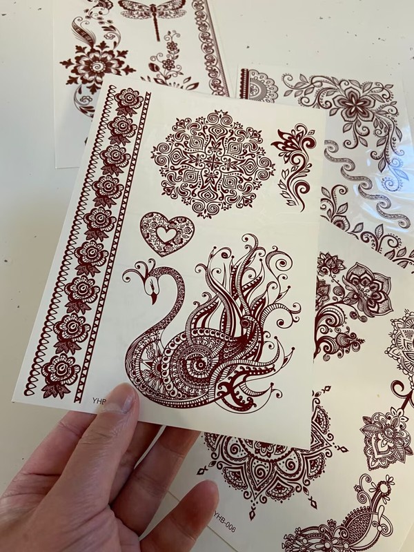 Set of 4 Sheets Tattoo Stickers Brown Henna Lace Waterproof Temporary Tattoo gallery
