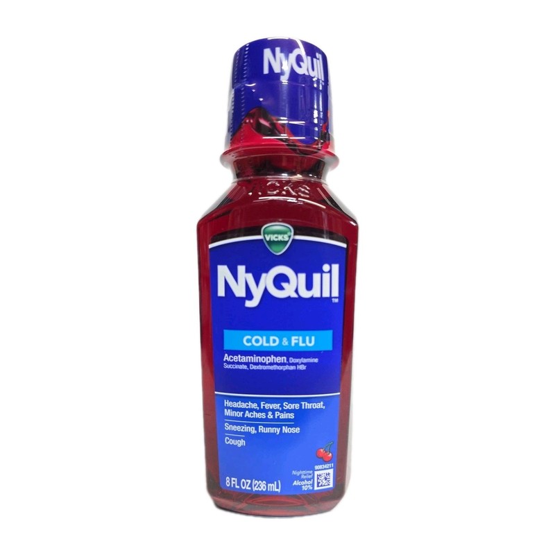 Vicks NyQuil, Nighttime Cold & Flu 8 Fl Oz, Cherry Flavor 3/2/1 Pack Exp:11/25 gallery