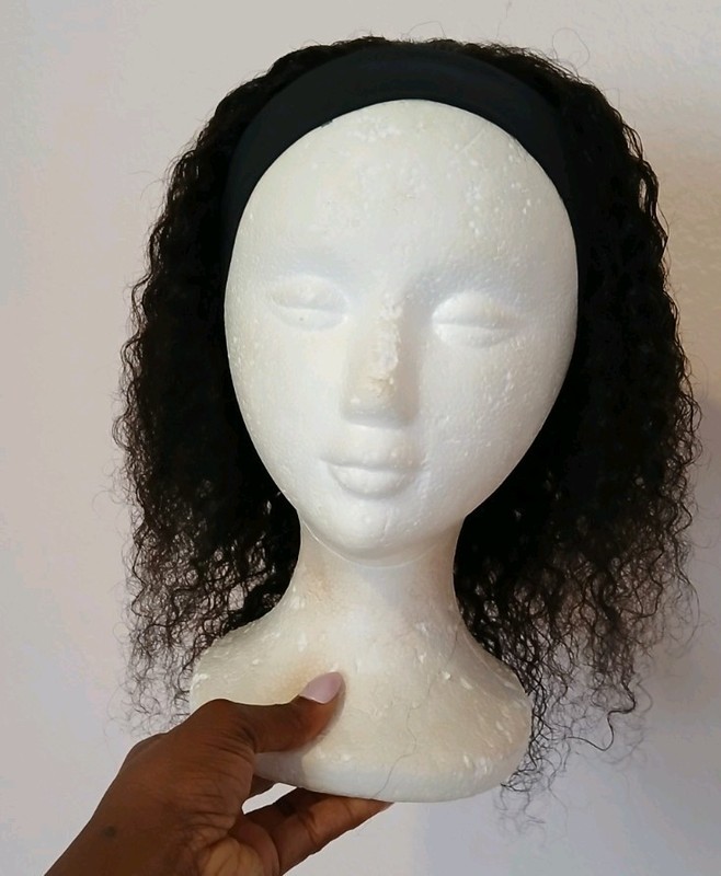 Curly Black Hybrid Blend Headband Wig W/Elastic Band