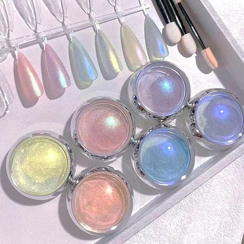 6 Jars Mermaid Chrome Nail Art Powder Aurora Mirror Holographic Manicure Glitter gallery