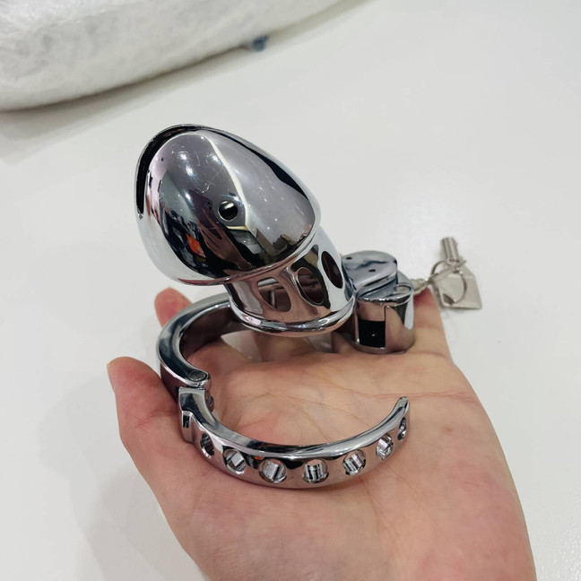 New Metal Chastity Cage Lockable Device Press Lock Penis Cage for Male Restraint gallery