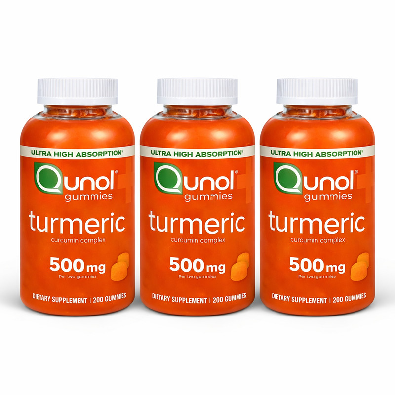 3 Pack Qunol Turmeric 500mg Curcumin Gummies Tangerine Vegan (600 gummies total)