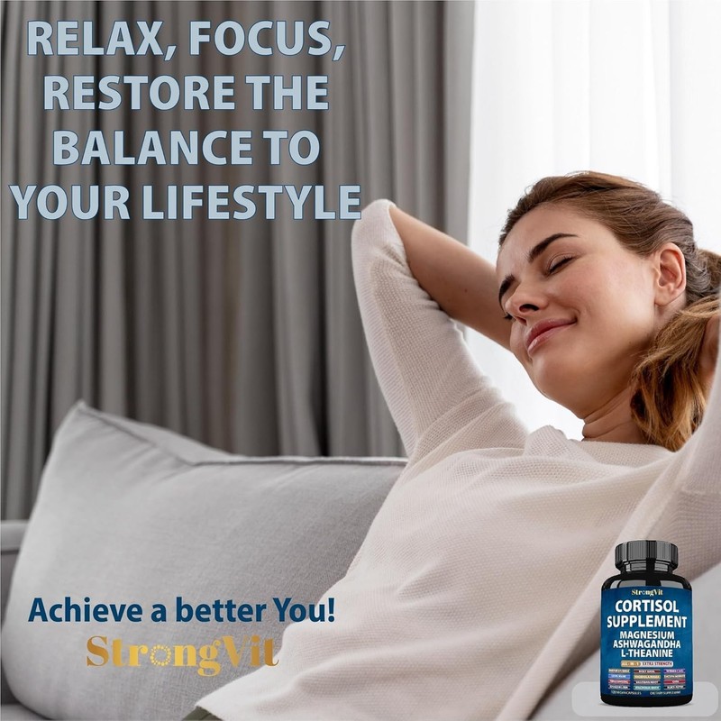 Extra Strength Cortisol Supplements with L-Theanine & Adaptogens - 120 Count gallery