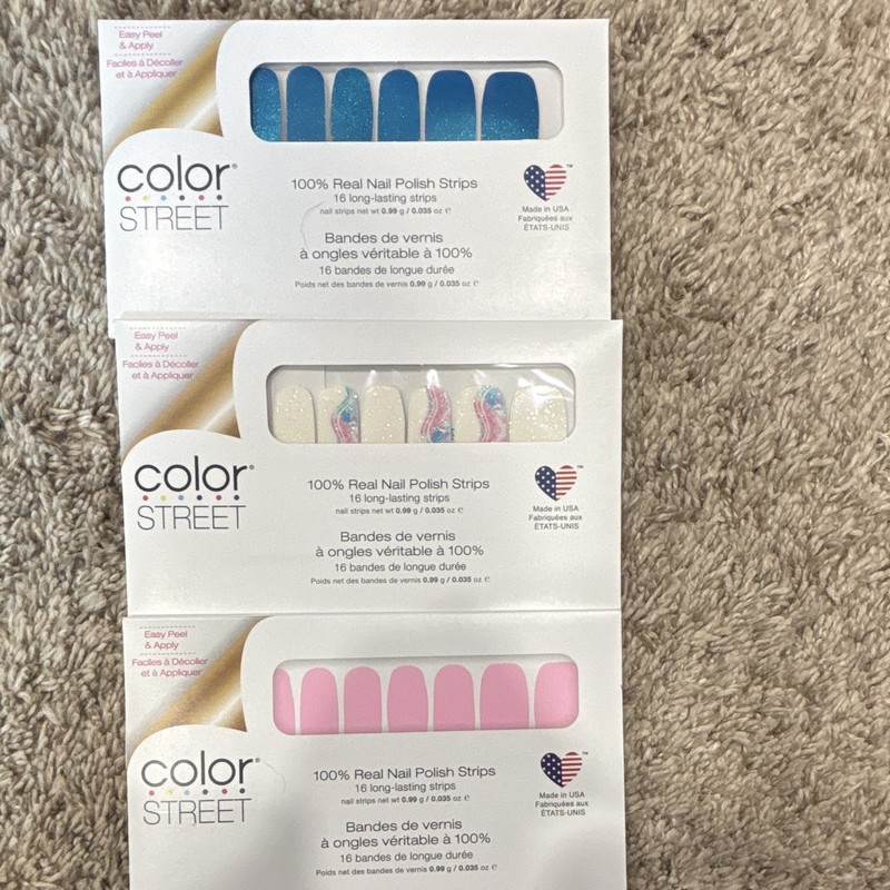 Color Street Nail Polish Strips Lot of 3 Blue White Pink Glitter FMC043 FDG461