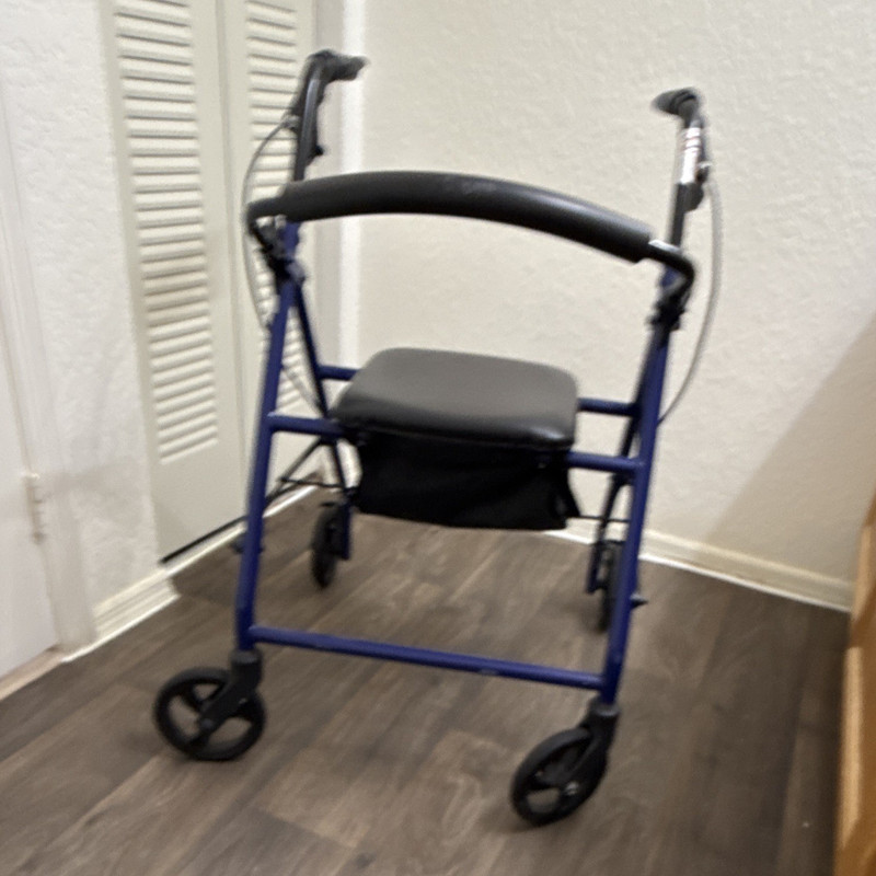 Blue 4-Wheel Rollator Walker w/ Seat, Backrest & Hand Brakes for Indoor Use