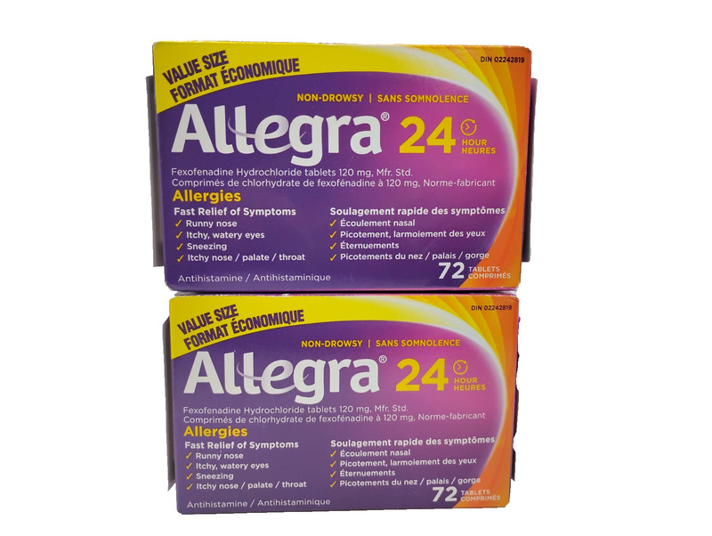 Pack 2 Allegra 24-hour Allergy Relief 120 mg 72 Tablets 02/2025